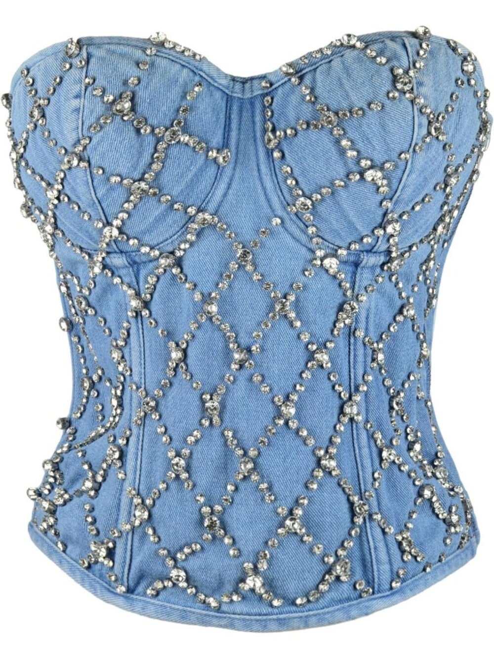Sexy Rhinestone Denim Corset Top | Women's Club Party Jean Bodysuit